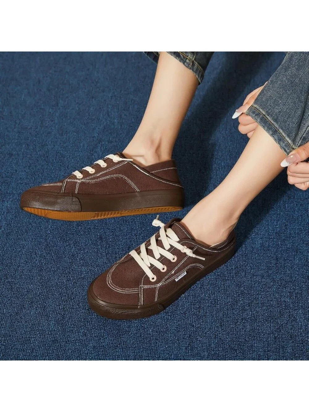 Women's Tan Round Toe Solid Non Slip Fashion Slip on Canvas Loafer Sneaker Shoes